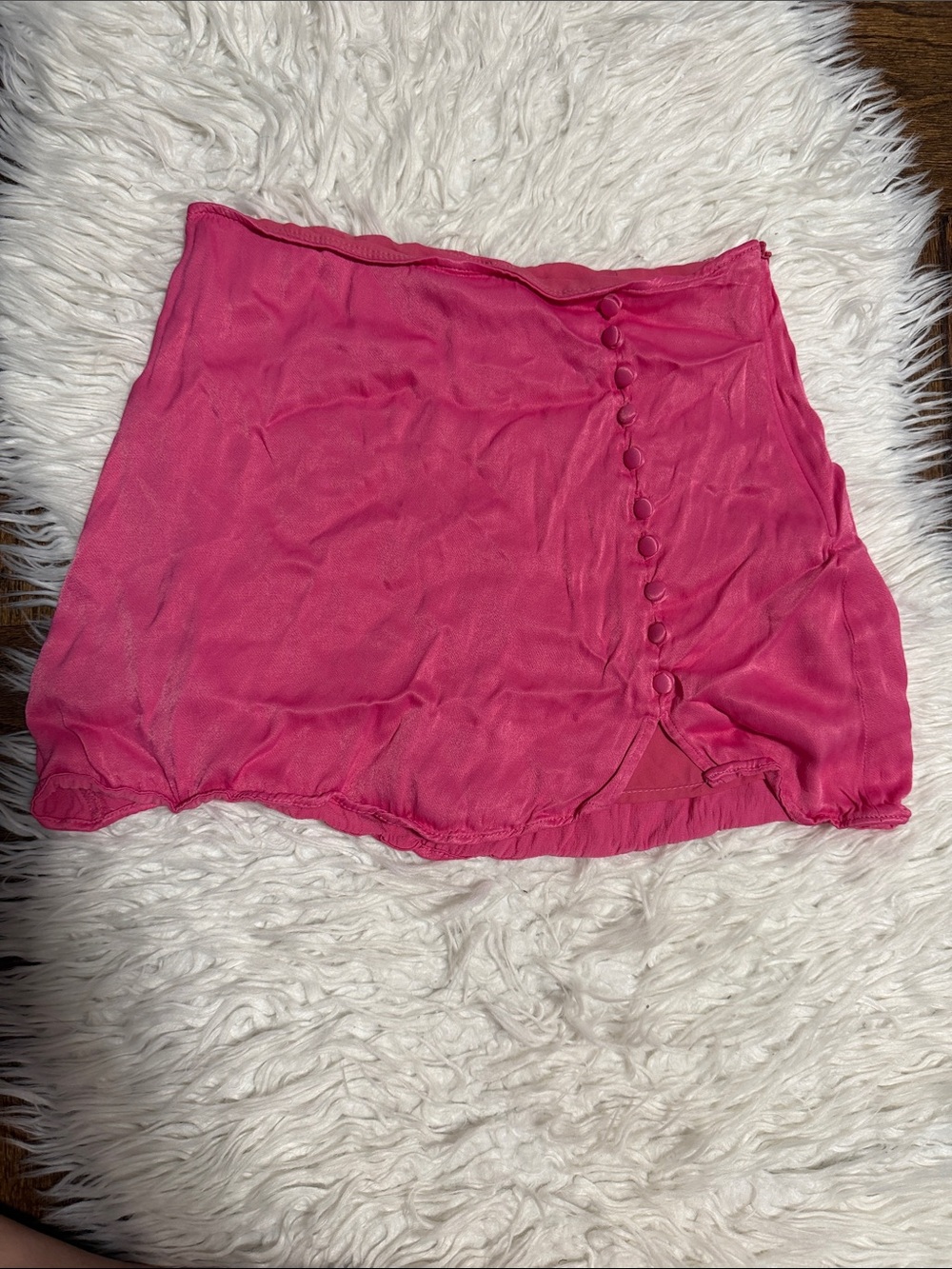 Zara Silky Fuchsia Button-Front Mini Skirt with built-in shorts